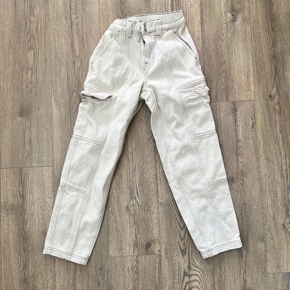PacSun Pants Womens Small Beige Cargo Pants Pocket Elastic Snap Casual Ladies XS